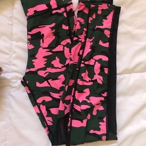 Camo pink and green leggings w/ mesh